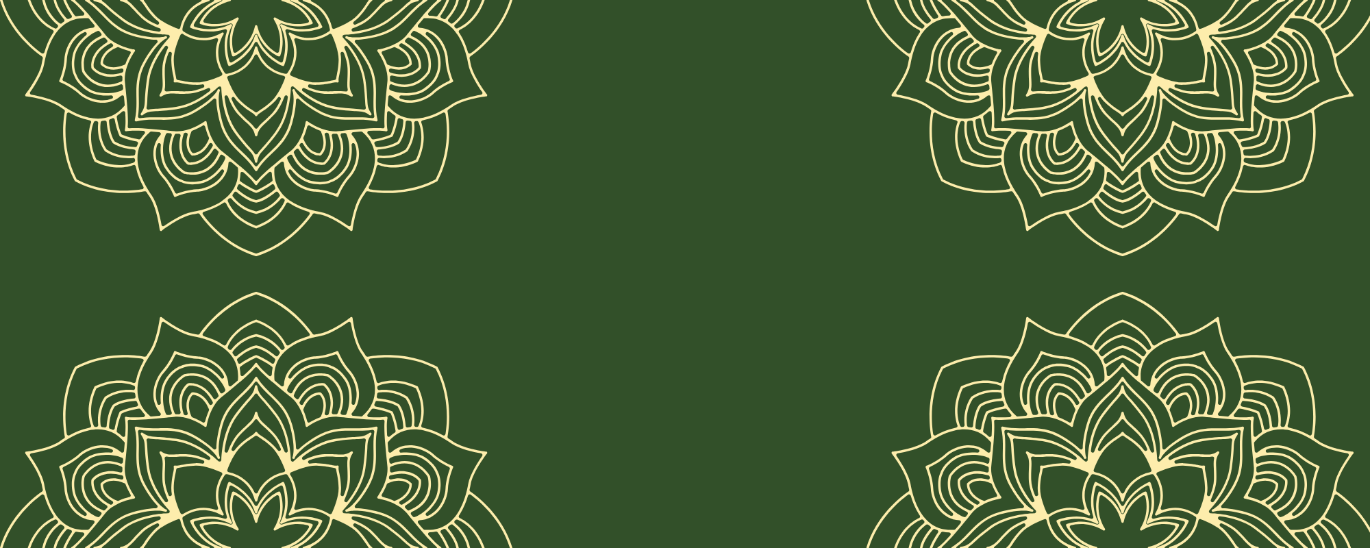 Minimalist yellow mandala floral patterns on a dark green background, nature inspired design
