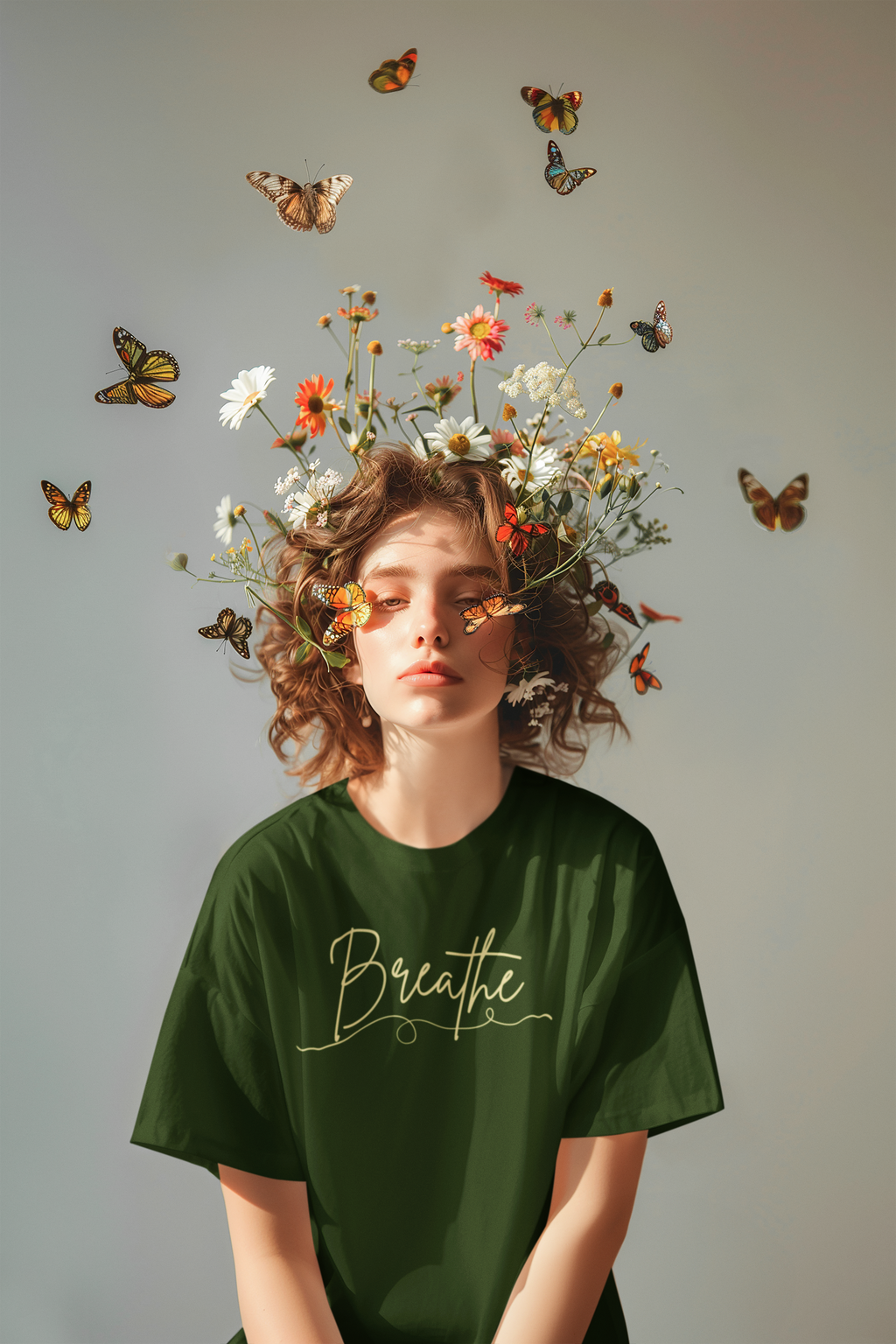 Breathe Nature Graphic T-Shirt by Spira – 100% Cotton, forest green, front view