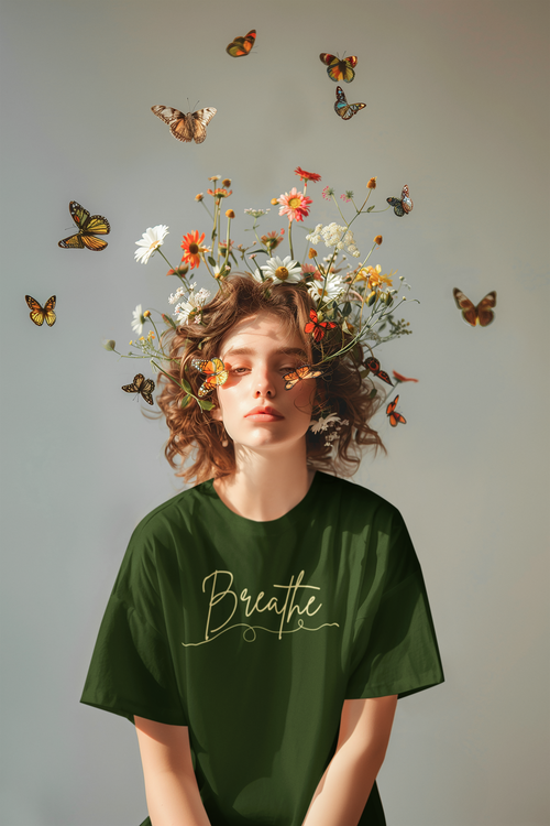 Breathe Nature Graphic T-Shirt by Spira – 100% Cotton, forest green, front view