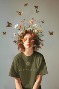 Observe Eye Graphic Mandala Print Oversized T-Shirt by Spira – Garment-Dyed, green, front view