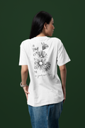 Blossom In Your Own Time Floral Graphic Oversized High Neck T-Shirt by Spira – Organic Cotton, white, back view