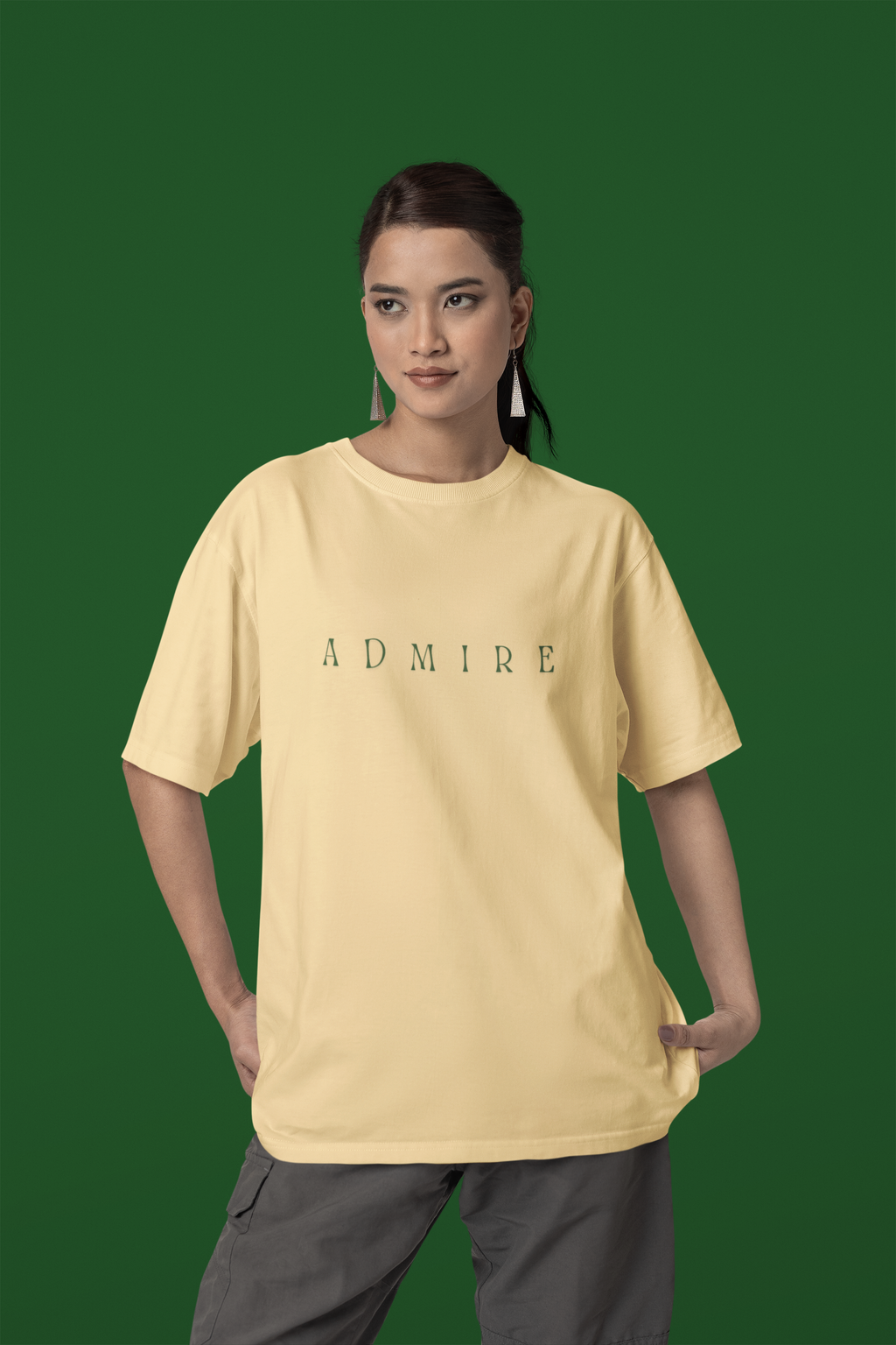 Admire Bird Print Oversized Heavyweight T-Shirt by Spira – Garment-Dyed, yellow, front view