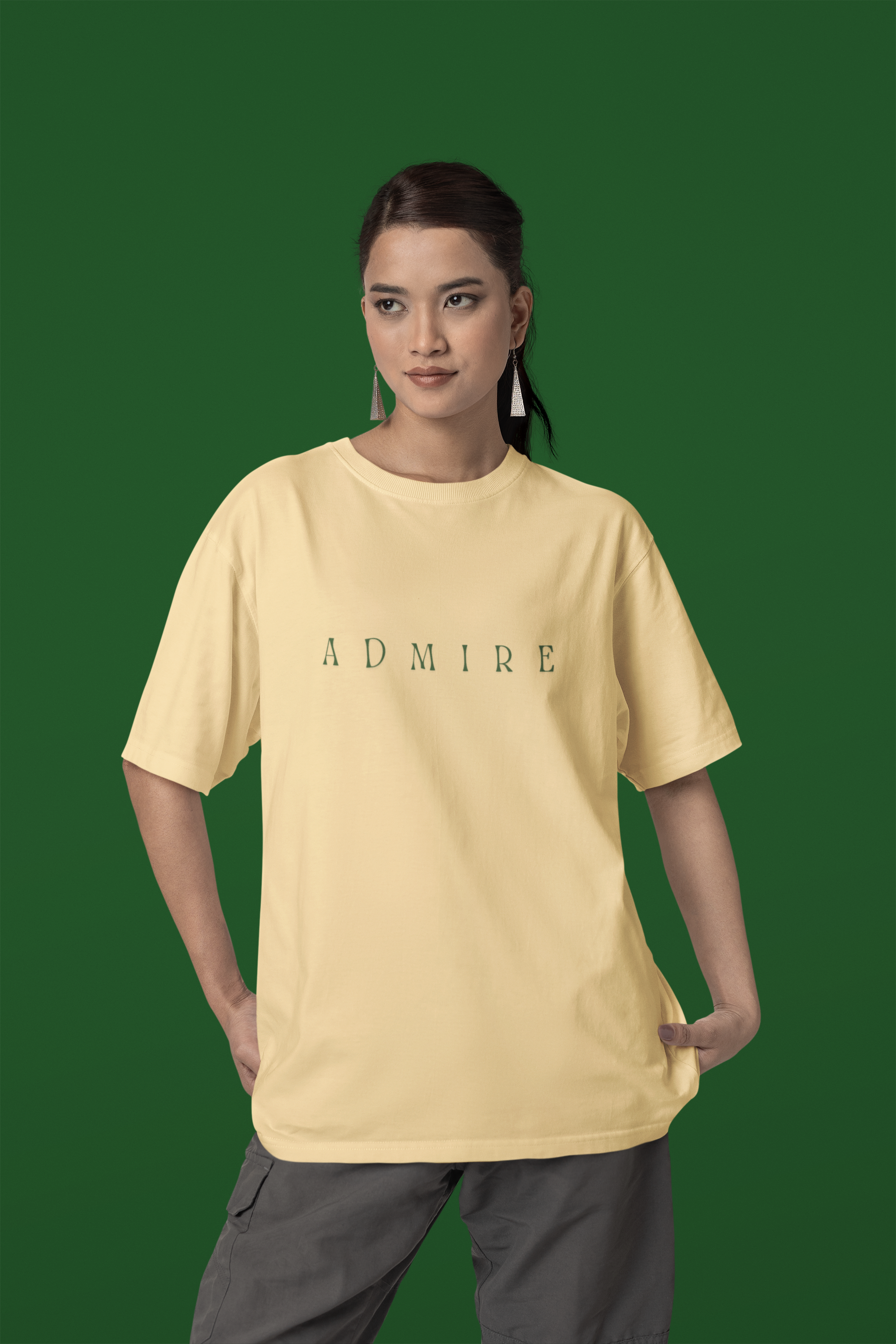 Admire Bird Print Oversized Heavyweight T-Shirt by Spira – Garment-Dyed, yellow, front view