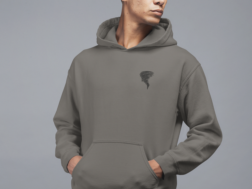 Tempesta oversized tornado graphic hoodie – front view, man in studio