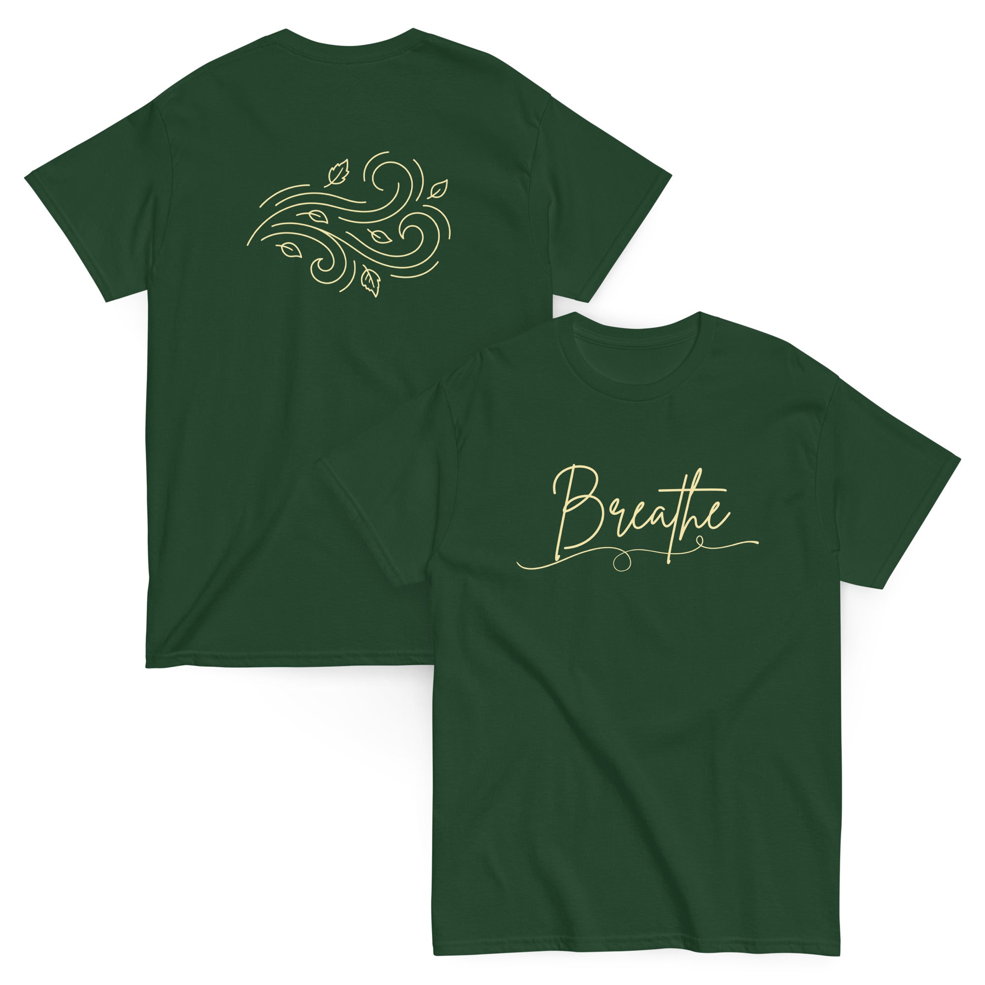 Breathe Nature Graphic T-Shirt by Spira – 100% Cotton, forest green, back and front view