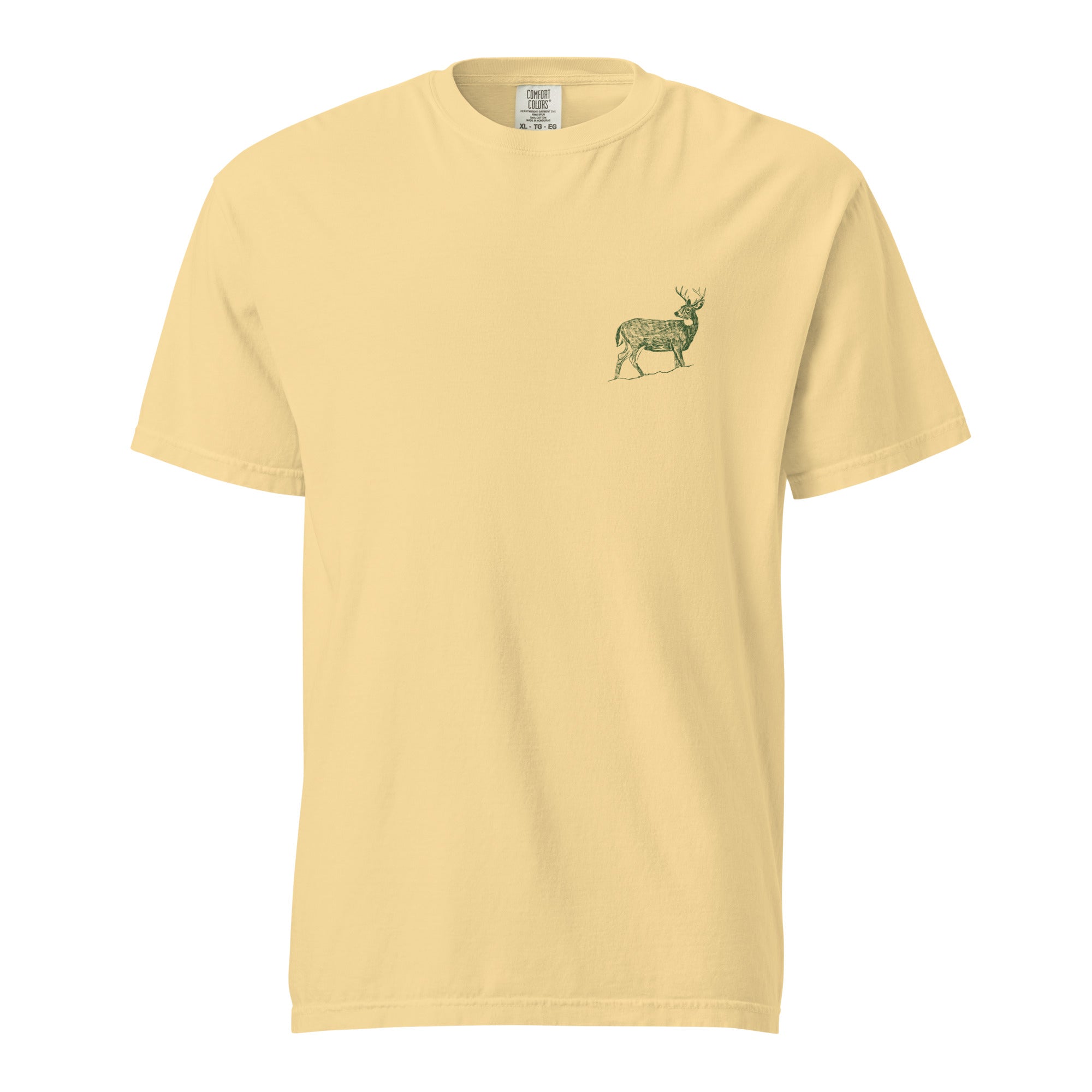 Seek The Unknown Deer Graphic Oversized T-Shirt by Spira – Garment-Dyed, yellow, front view