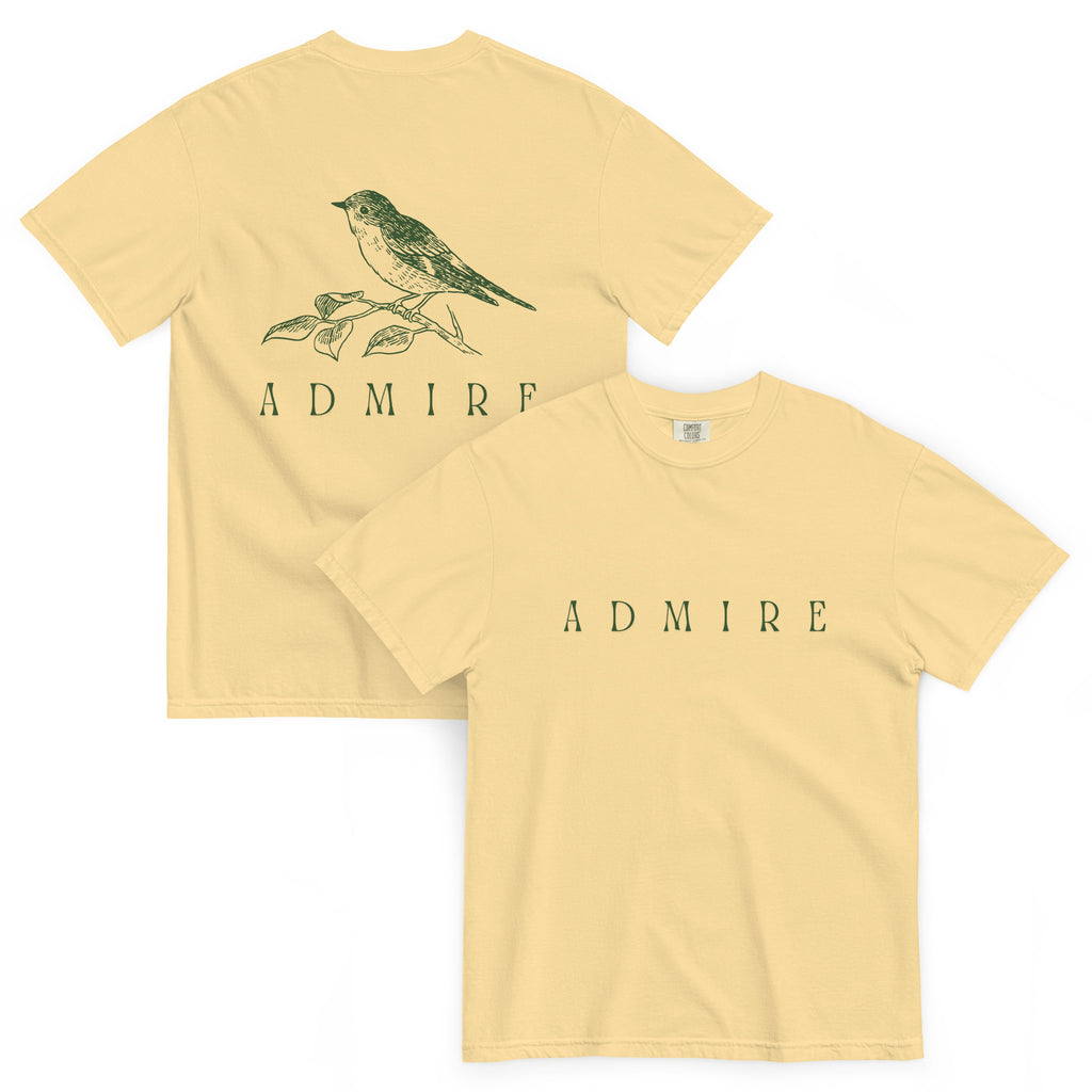 Admire Bird Print Oversized Heavyweight T-Shirt by Spira – Garment-Dyed, yellow, front and back view