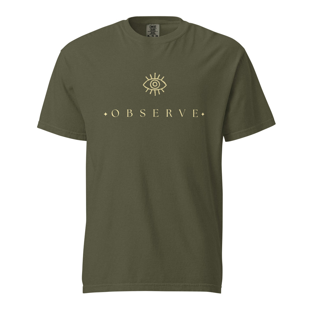 Observe Eye Graphic Mandala Print Oversized T-Shirt by Spira – Garment-Dyed, green, front view