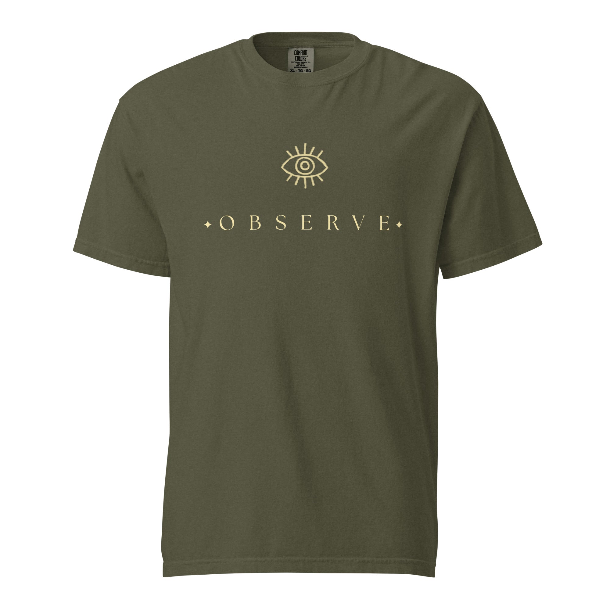 Observe Eye Graphic Mandala Print Oversized T-Shirt by Spira – Garment-Dyed, green, front view