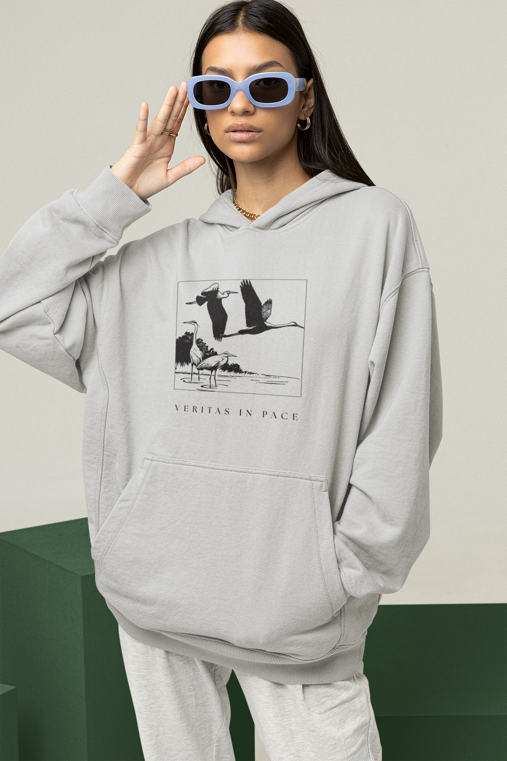 Women's graphic hoodie oversized – nature print, studio shot
