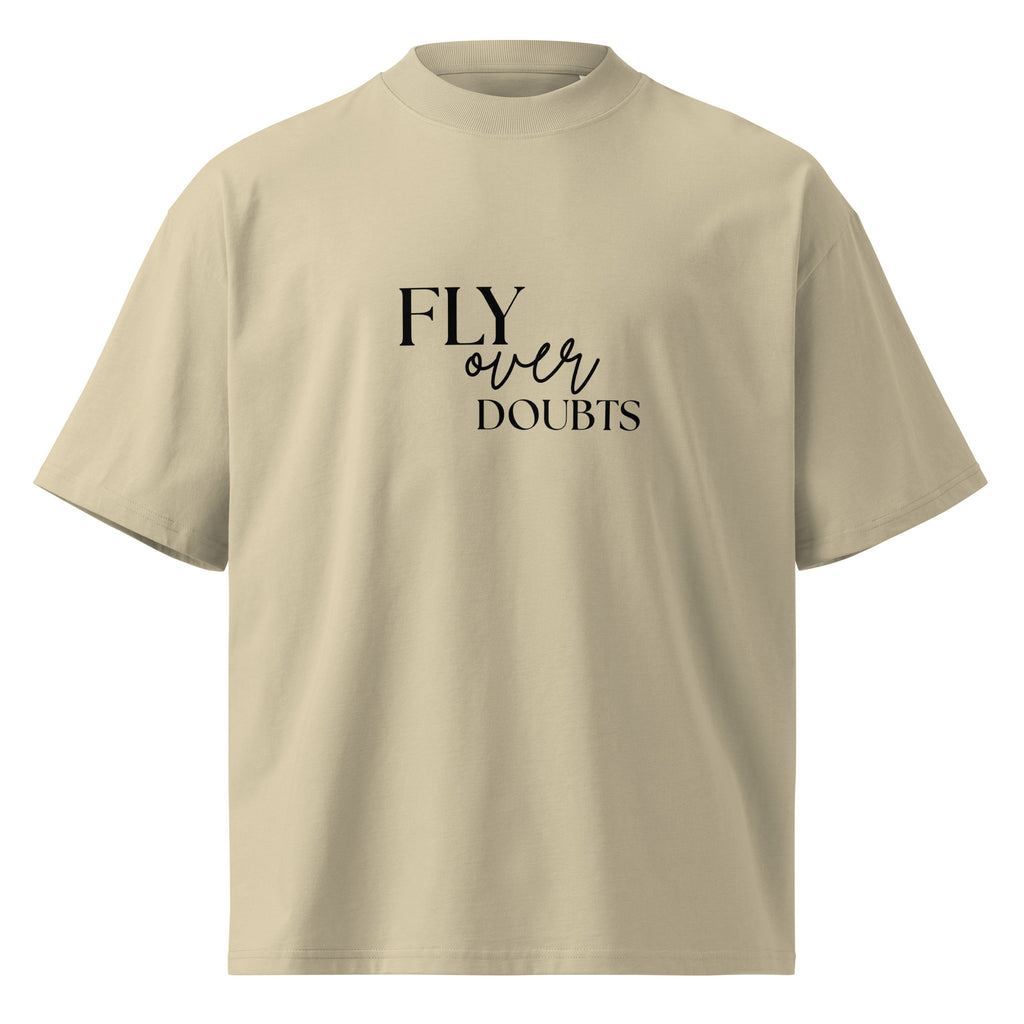 Fly Over Doubt Falcon Graphic Oversized High Neck T-Shirt by Spira – Organic Cotton, stone, front view