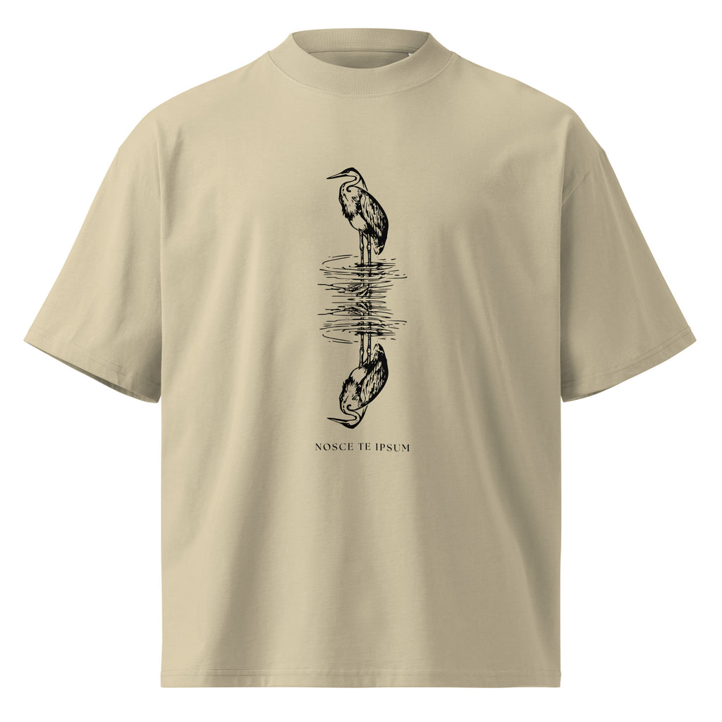 Heron reflection graphic oversized t-shirt in beige, organic cotton, relaxed fit