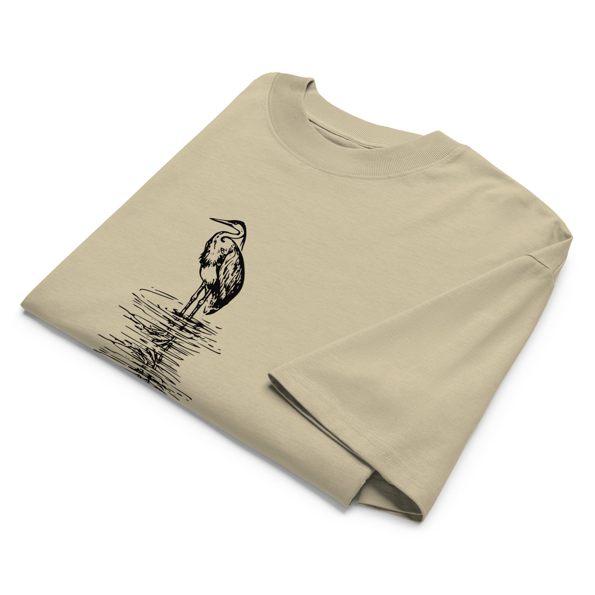Heron reflection graphic oversized t-shirt in beige, organic cotton, relaxed fit