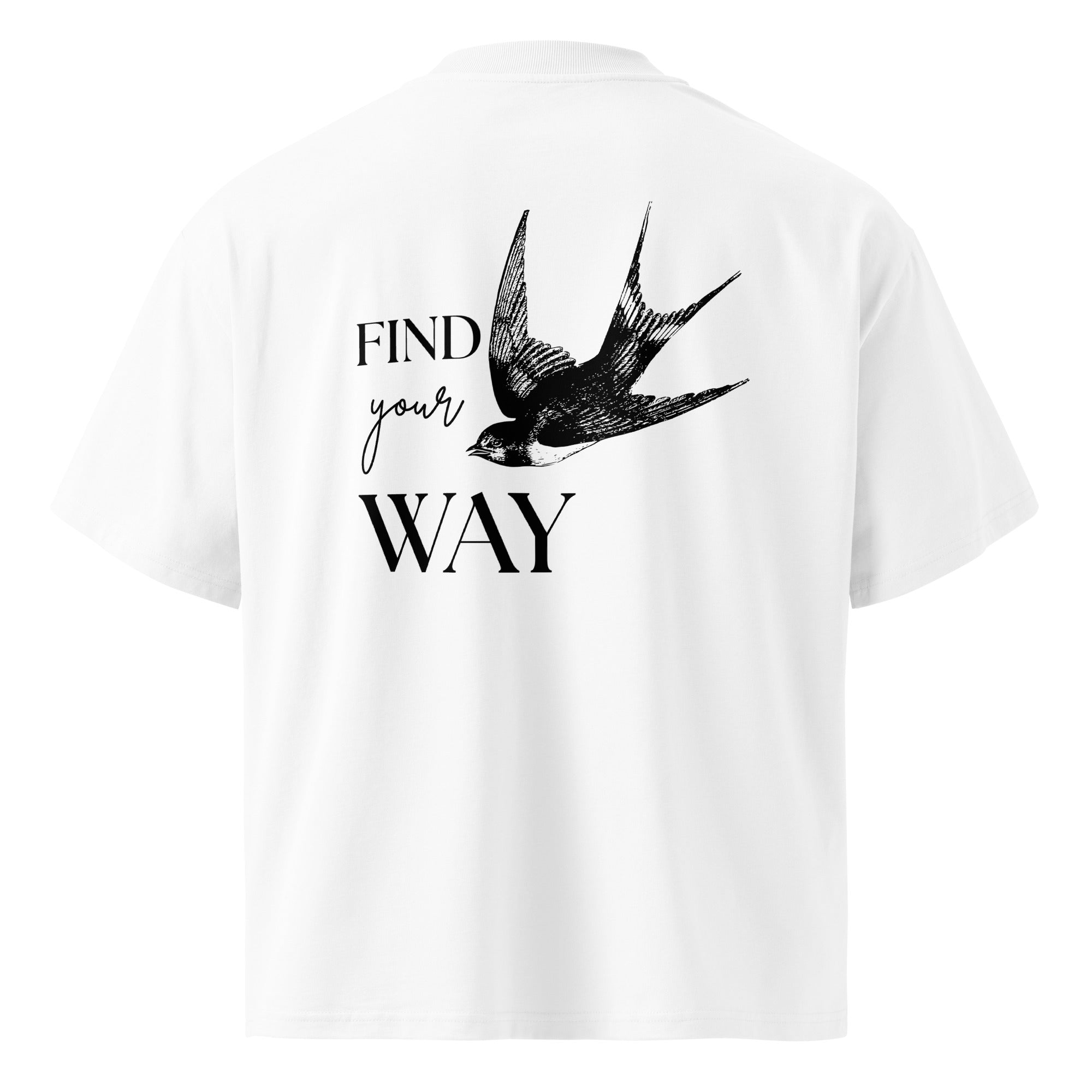 Find Your Way Swallow Graphic Tee – Organic Oversized T-Shirt by Spira, white, back view