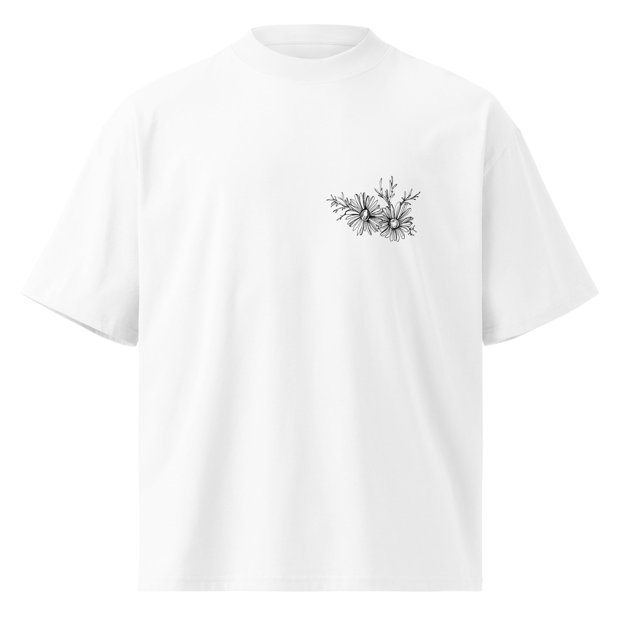 Blossom In Your Own Time Floral Graphic Oversized High Neck T-Shirt by Spira – Organic Cotton, white, front view