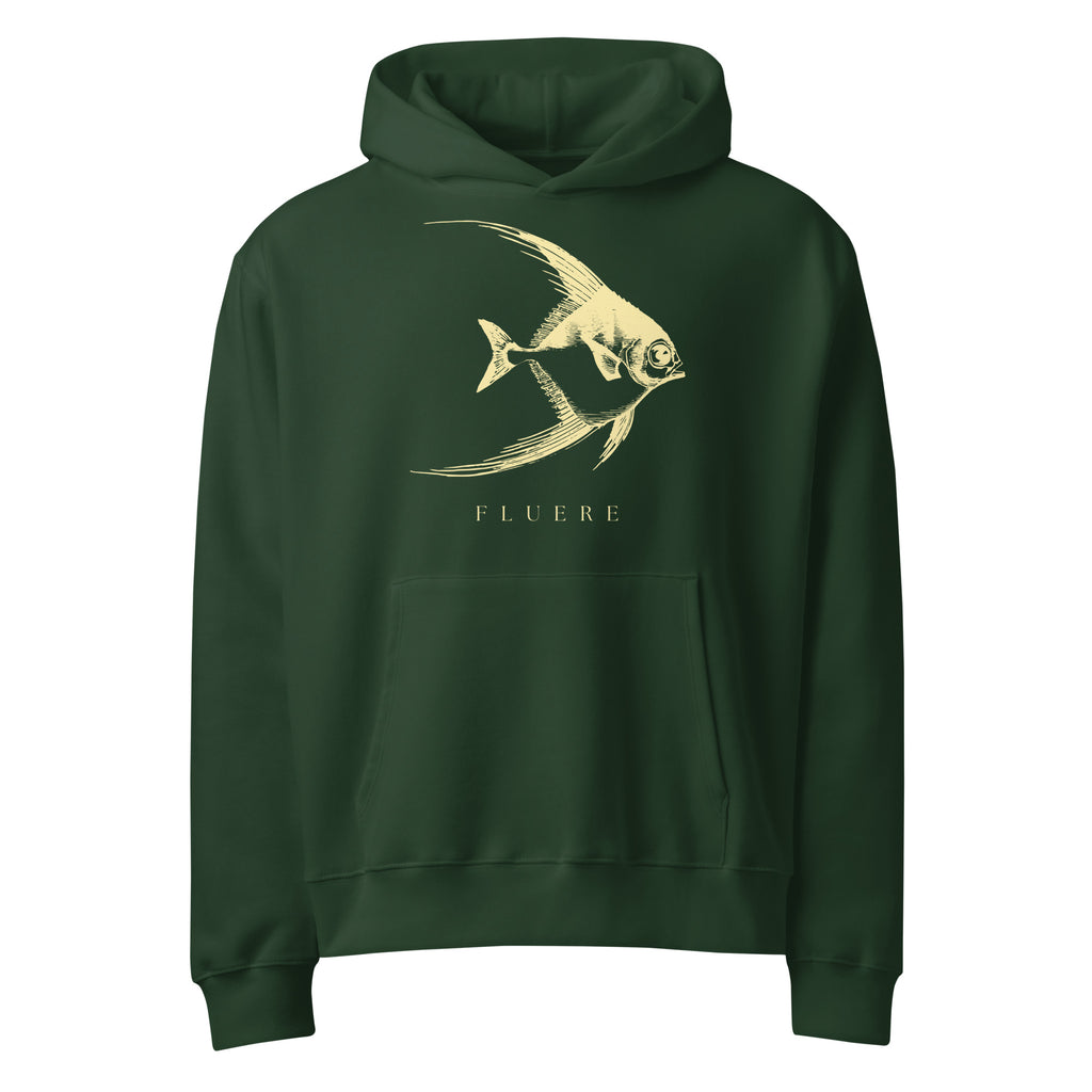 Angelfish graphic oversized heavyweight hoodie in forest green front