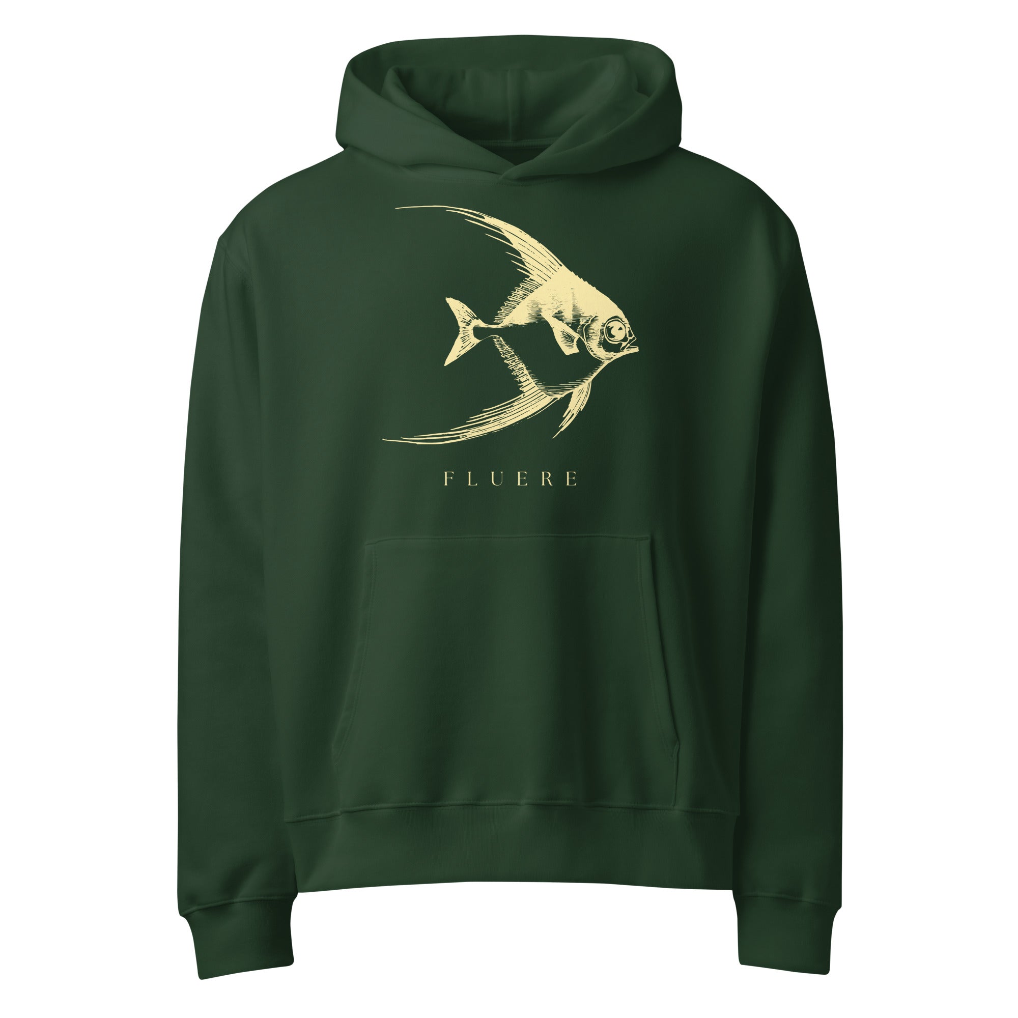 Angelfish graphic oversized heavyweight hoodie in forest green front