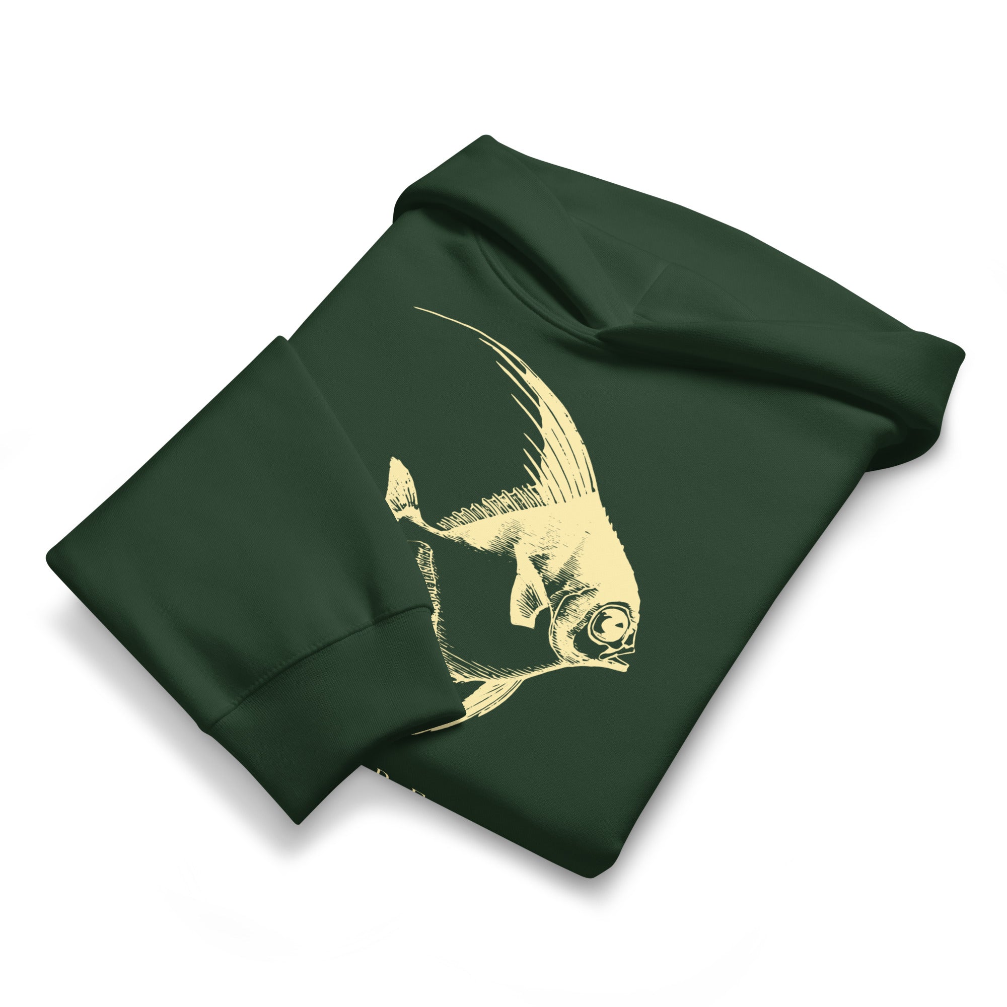 Angelfish graphic oversized heavyweight hoodie in forest green folded